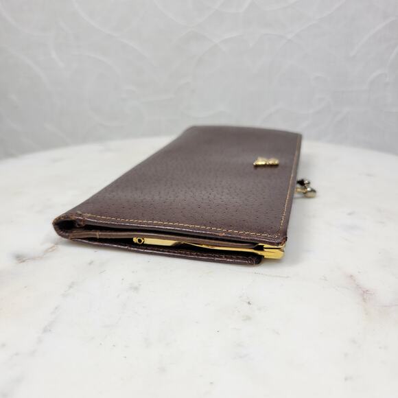 Vintage Mark Cross Checkbook Wallet 7" Brown Kiss Lock Bifold Soft Leather Italy - Picture 5 of 16